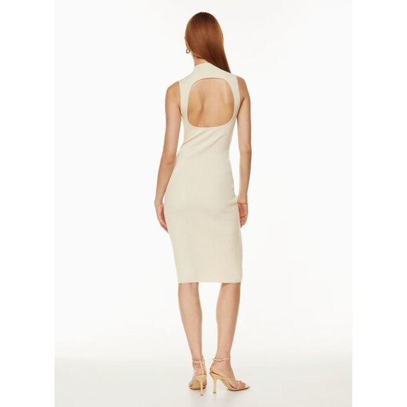 Aritzia BABATON Compose Ivory Ribbed Mock Neck Midi Sweater Dress, Size L - Picture 15 of 16